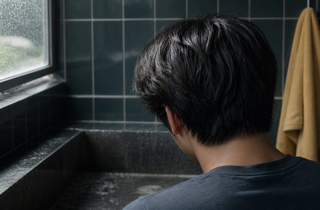 Man with thick straight hair showing slight bends at the mid-lengths and ends