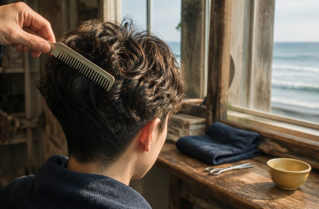 Men's permed hair with loose uneven waves and relaxed volume