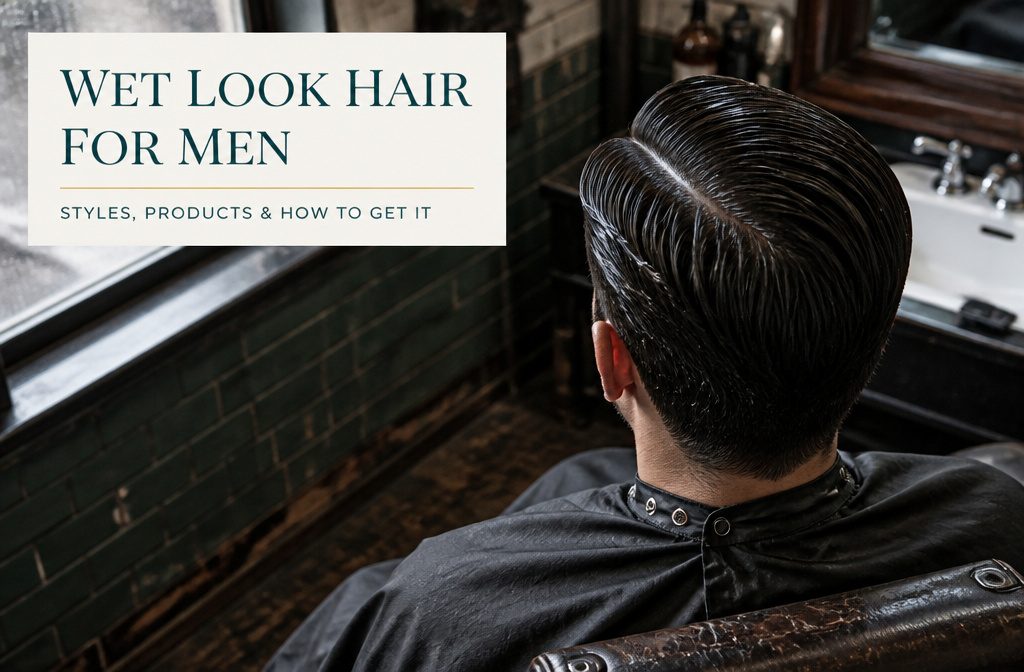 Man with shiny hair brushed back from his forehead