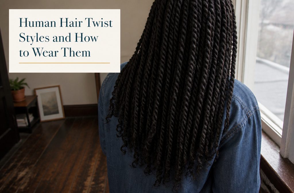 Kinky twists in a close three-quarter profile with the scalp partly visible