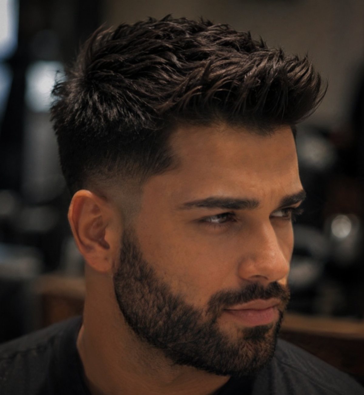 Man with a dark brown quiff haircut and a well-groomed full beard.