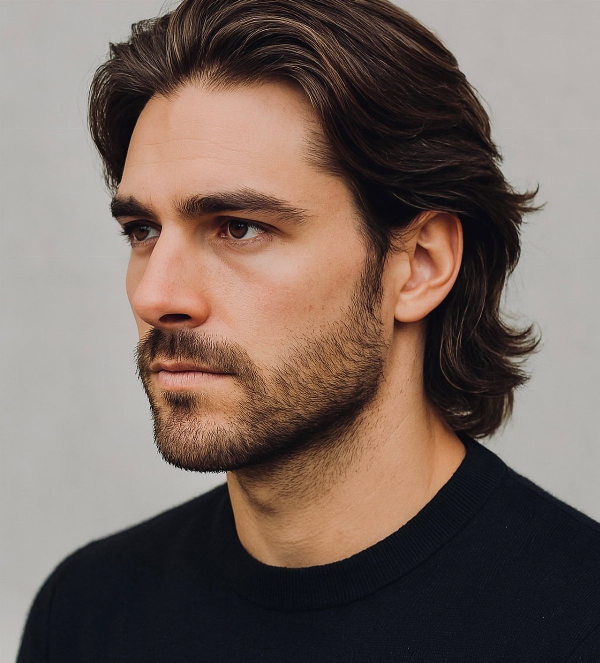 Man with medium-length brown hair swept back and a neat beard.