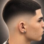 Man with a short crew cut and high skin fade in side profile.